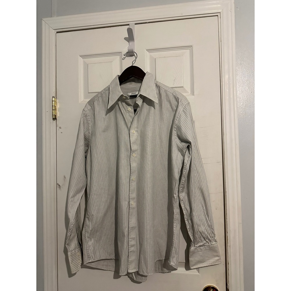 Versace Collection Mens Pinstripe Button Down Shirt White Black Size 16 41